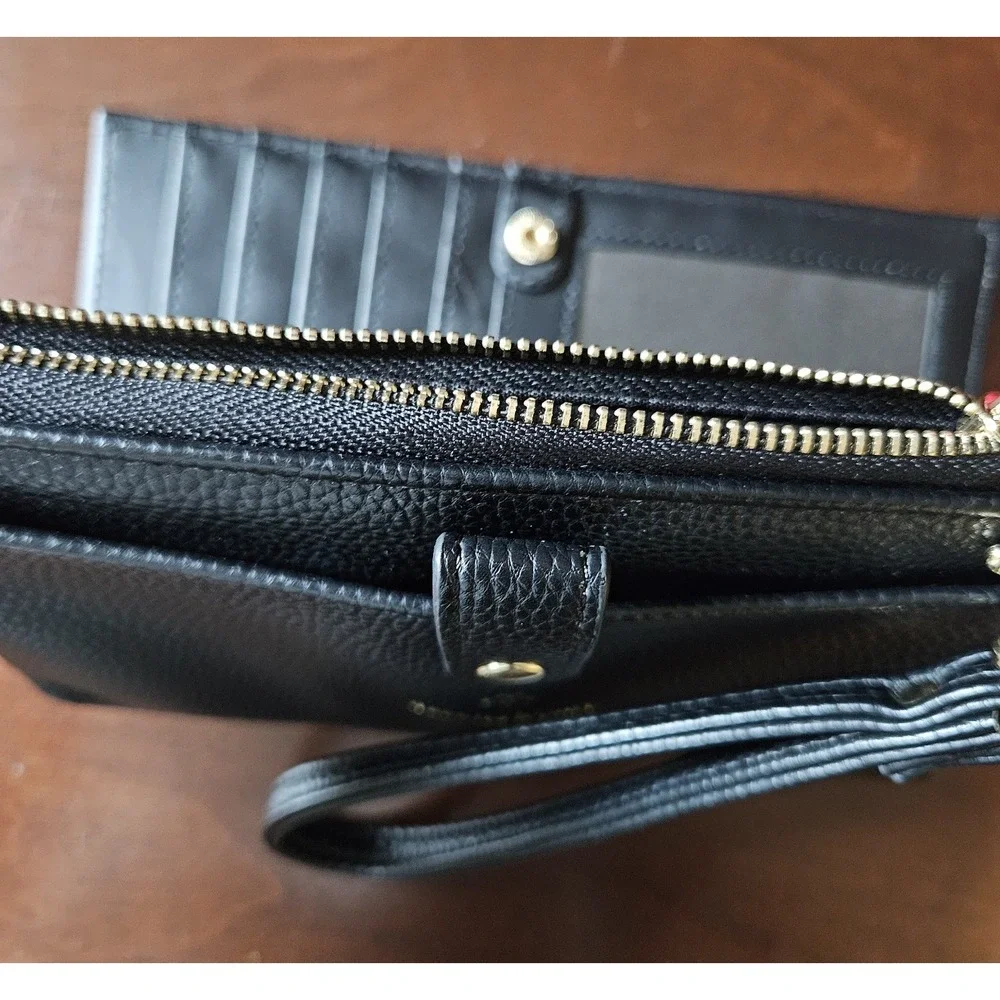 Nanette Lepore Black Pebbled Wristlet Wallet Clutch Zip Around‎ Card Holder - Picture 3 of 7